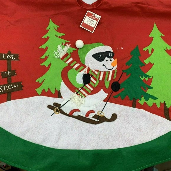 Tree Skirt Felt 48" Christmas Snowman Red White Green NEW - Picture 2 of 11